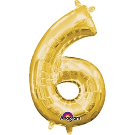 16 In. Number 6 Gold Shape Air Fill Foil Balloon